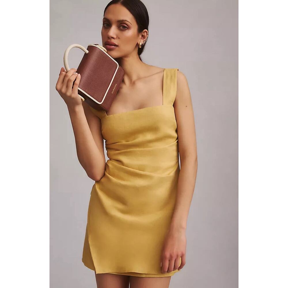 Reformation Kerrigan Linen Mini Dress Tuscan Sun Yellow Square Neck Size 0